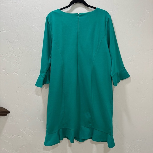 NWT Talbots Flounce Refined Ponte Sheath Dress Solid Turquoise Teal 14 WP - Picture 8 of 13